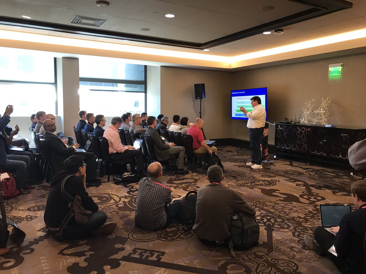 Robservatory's tweet photo. @Al_Wagner talking #ValueStreamMapping at #DOES2019 right now outside the Expo.
The irony here of doing a discussion on the optimization of workflow - in a hotel hallway with nowhere near enough room for it - is awesome. https://t.co/a7ay97TMad