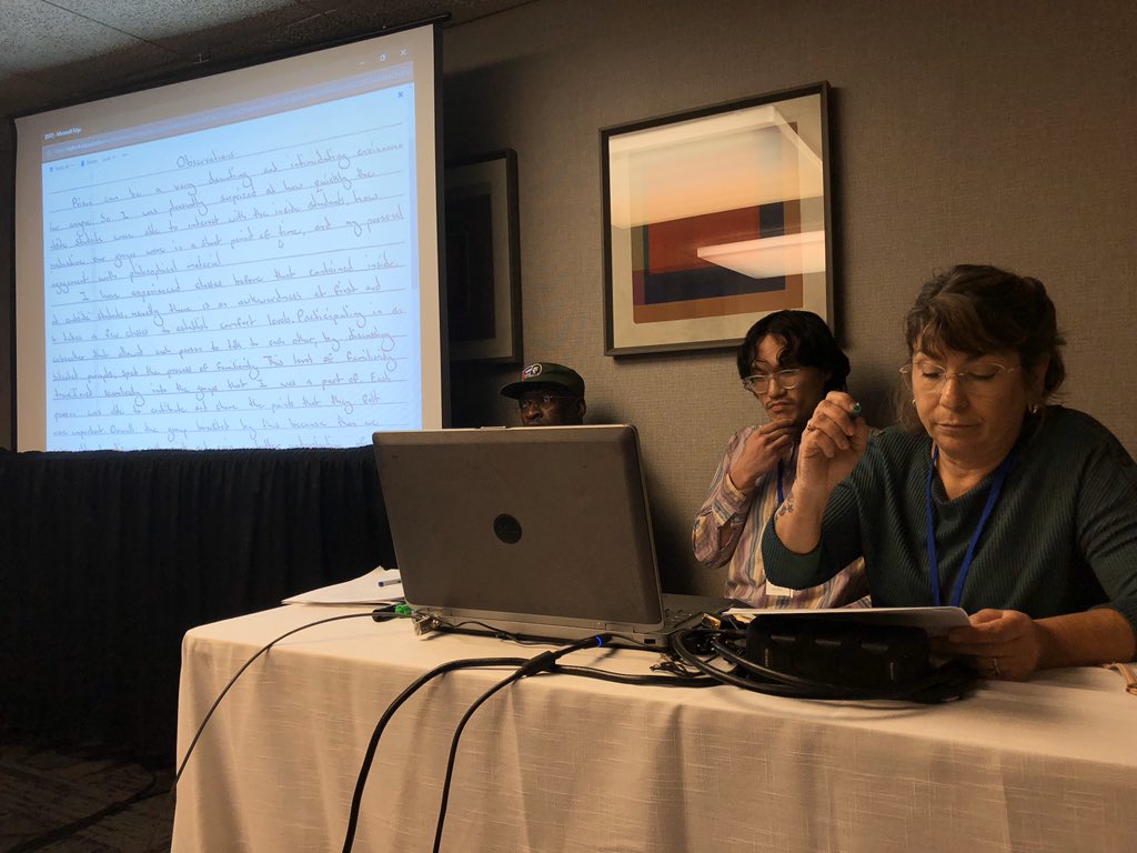 katrina_withanE's tweet photo. Kim Moe, professor at DePaul, shares a paper written by one of her students in the Inside-Out Program, and Josh Wen, a math educator for EJP at the U of I, also shares directly the words of his incarcerated students #ILCHEP #incarceratedvoices https://t.co/lTa3Juyh2W