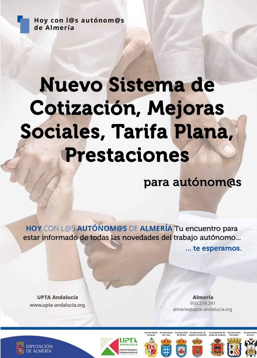 AytoDeOhanes's tweet photo. ENCUENTRO CON AUTÓNOMOS 👷🐜🛠️

 📌El próximo 7 de Noviembre en Laujar de Andarax, en la Casa Palacio de los Moya (Calle Granada, 18)

⌚De 9:30-11:30 horas

La UPTA en colaboración con @dipalme_almeria han programado encuentros informativos para autónomos y trabajadores. https://t.co/S6sZdyA8LA