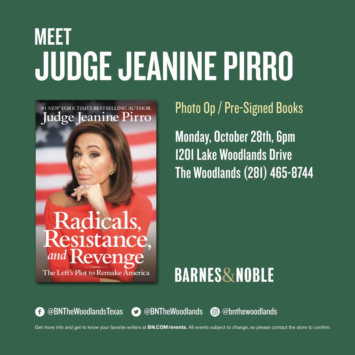 Jeanine Pirro On Twitter Tonight 6 8pm Barnes Noble The