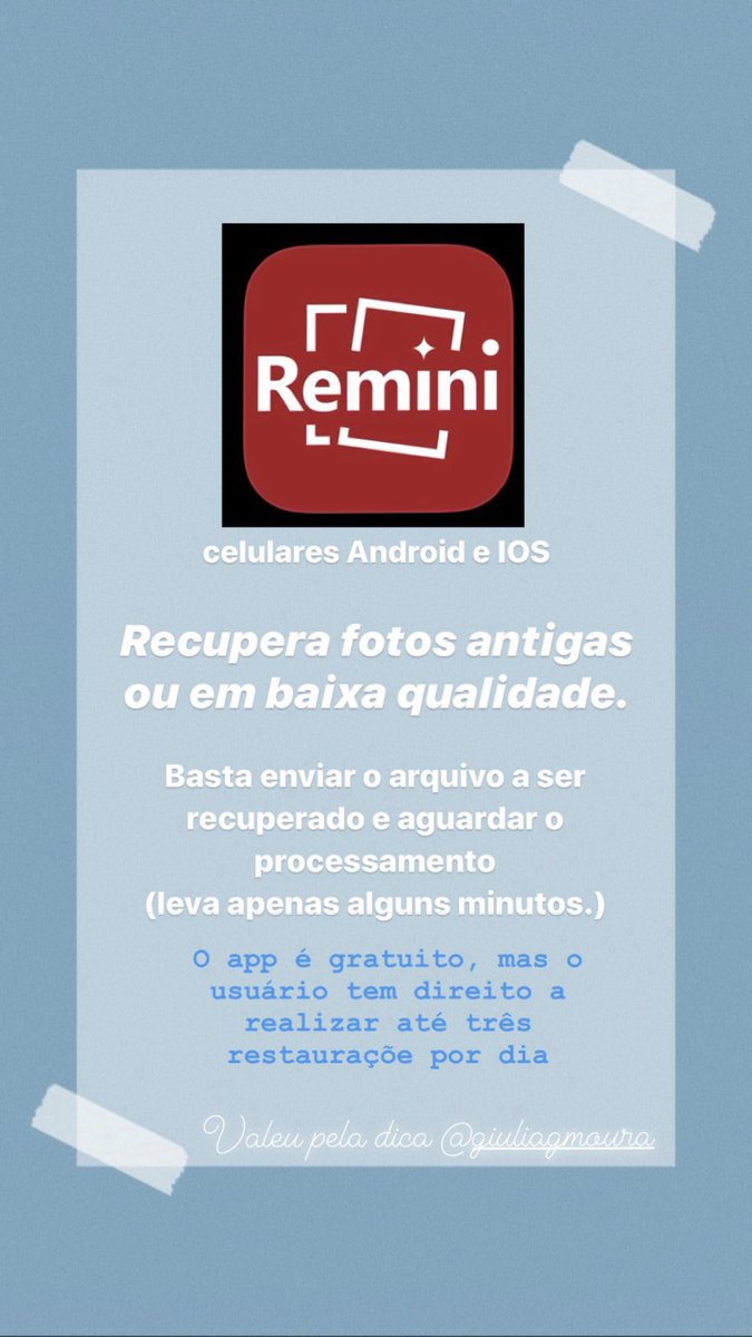 olhahbi's tweet photo. Indicação da @giuliaguevara 

Lancei a dica do #app Remini no meu insta  #DicaDeApp (que vou publicar toda semana)

Alguém aqui já usou? https://t.co/0sLBlIhD5Y