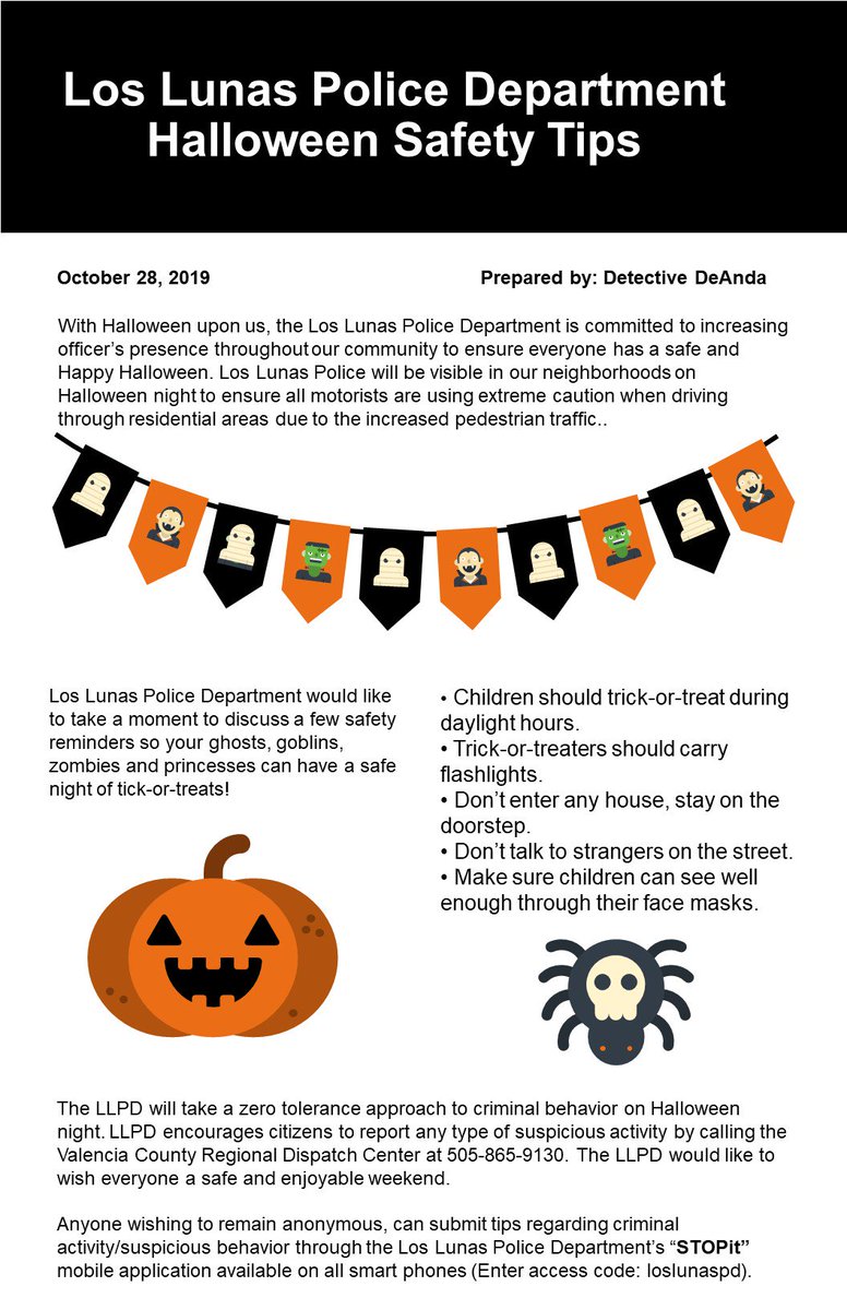 NEWS RELEASE: With Halloween upon us, the Los Lunas Police Department is committed to increasing officer’s presence throughout our community to ensure everyone has a safe and Happy Halloween . <a href="/krqe/">KRQE News 13</a> <a href="/koat7news/">KOAT.com</a> <a href="/KOB4/">KOB 4</a> <a href="/VCNewsBulletin/">VC News-Bulletin</a> <a href="/Valencia_County/">Valencia County NM</a> @LosLunasFire