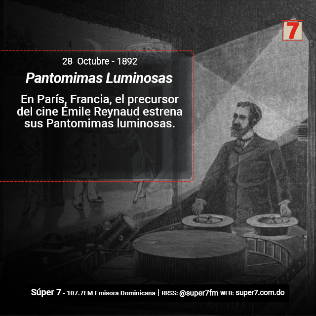 super7fm's tweet photo. #UnDíaComoHoy Émile Reynaud estrena sus Pantomimas luminosas (películas animadas mediante el sistema conocido como teatro óptico). Este hecho se reconoce como el inicio de los dibujos animados. | #Super7FM 107.7 FM
·
·
#ÉmileReynaud #Cine #DibujosAnimados #Pantomimas #Película https://t.co/celbMVN2c2