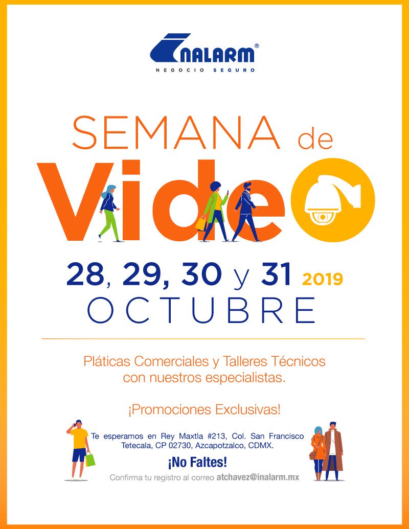 inalarm's tweet photo. ¿Listos para la semana de video? Nos del 28 al 31 de Octubre en Corporativo Inalarm. Aquí les compartimos la agenda de nuestras pláticas y talleres técnicos 🙌 https://t.co/2gRSVNGGKy 😉 https://t.co/7LbcbIZGsS