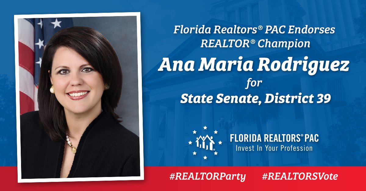 FloridaRPAC's tweet image. Florida Realtors PAC proudly endorses Rep. Ana Maria Rodriguez for Senate district 39 - www2.floridarealtors.org/news-media/new… #floridarealtors #REALTORSVote #REALTORParty #FlaPol