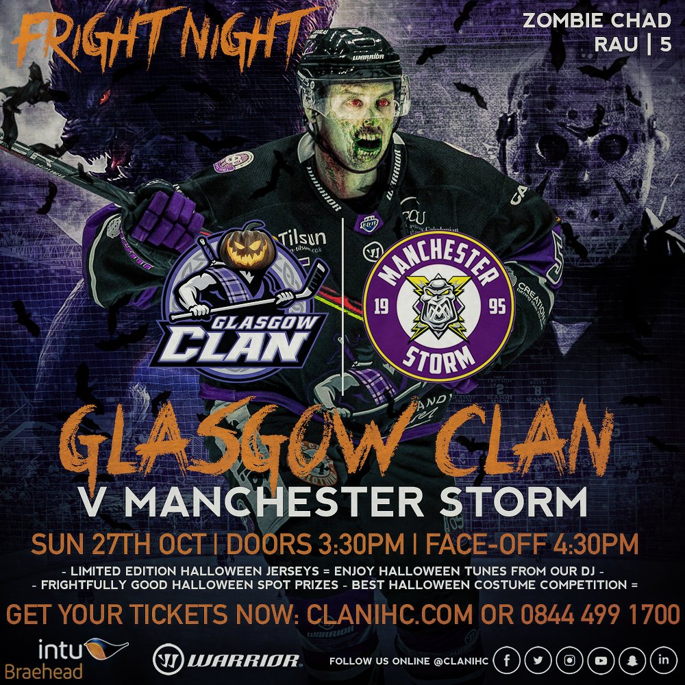 ClanIHC's tweet photo. 🎃 WIN 🎃: RT, Like &amp; Follow us here on Twitter, to have a chance of winning 4⃣ tickets for THIS SUNDAY's (4:30pm face-off) @officialEIHL game v @Mcr_Storm.

Tickets can also be purchased online:
🎟️🔗 https://t.co/E2qUPWuaGt
🎟️📞 0844 499 1700

#Glasgow | #EIHL | #PurpleArmy https://t.co/YQ13atSfZQ