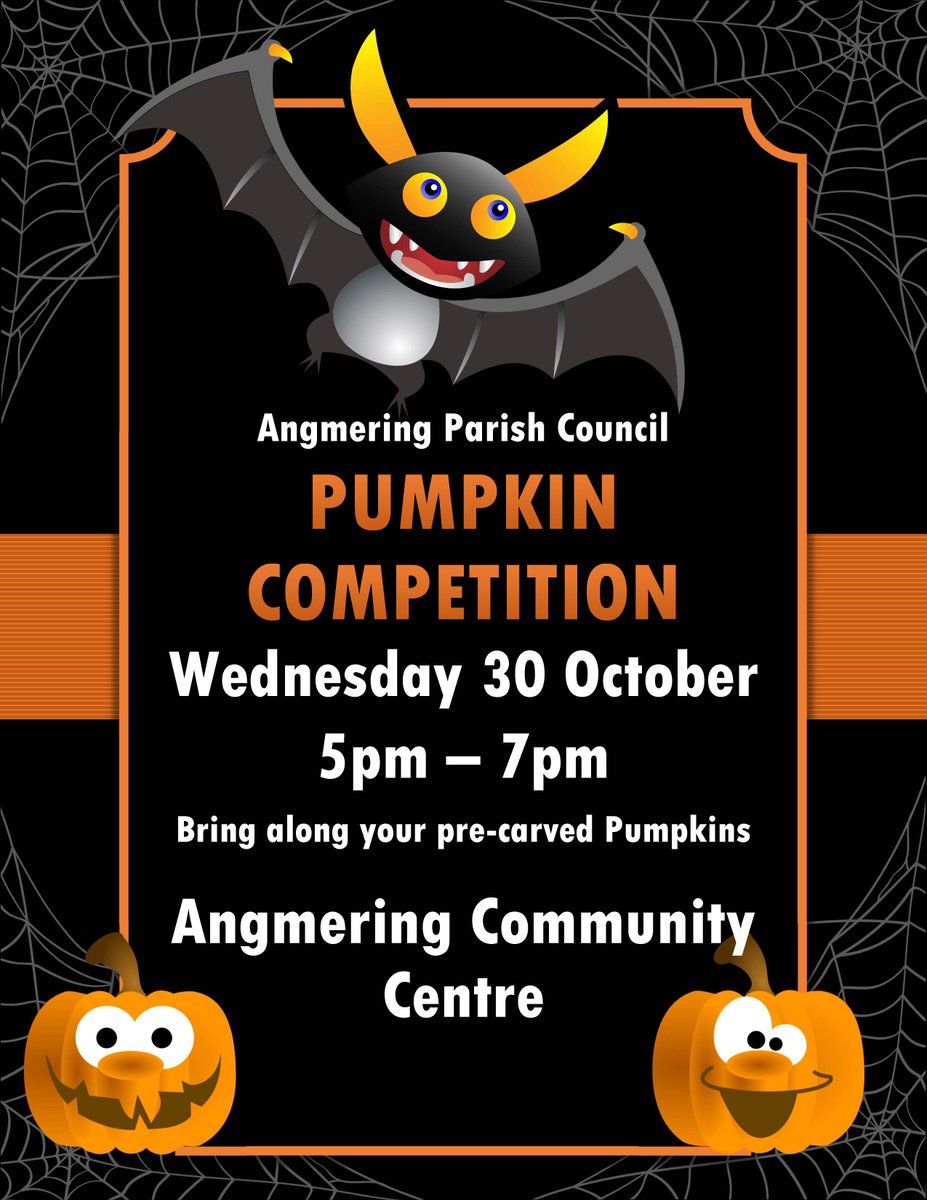 AngmeringParish's tweet photo. Please bring your Pumpkins already carved to the Community Centre by 6.00pm - 1st, 2nd &amp; 3rd Prizes will be awarded on the night. https://t.co/qea0nlXZJA