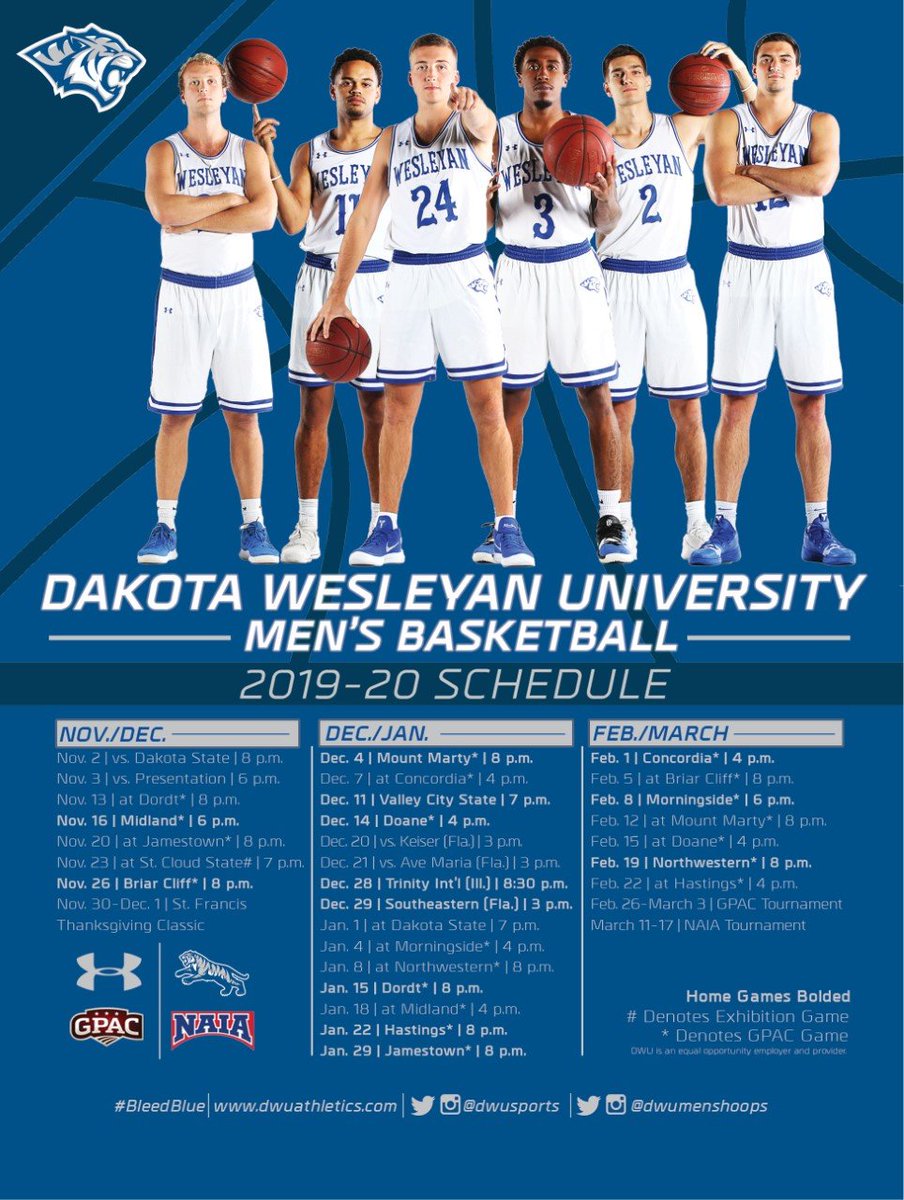 dwusports's tweet photo. With basketball season right around the corner, make sure to stop by the DWU athletic offices and grab your 2019-20 men's and women's basketball schedule posters!

#EarnYourStripes #BleedBlue https://t.co/P162acoOzK
