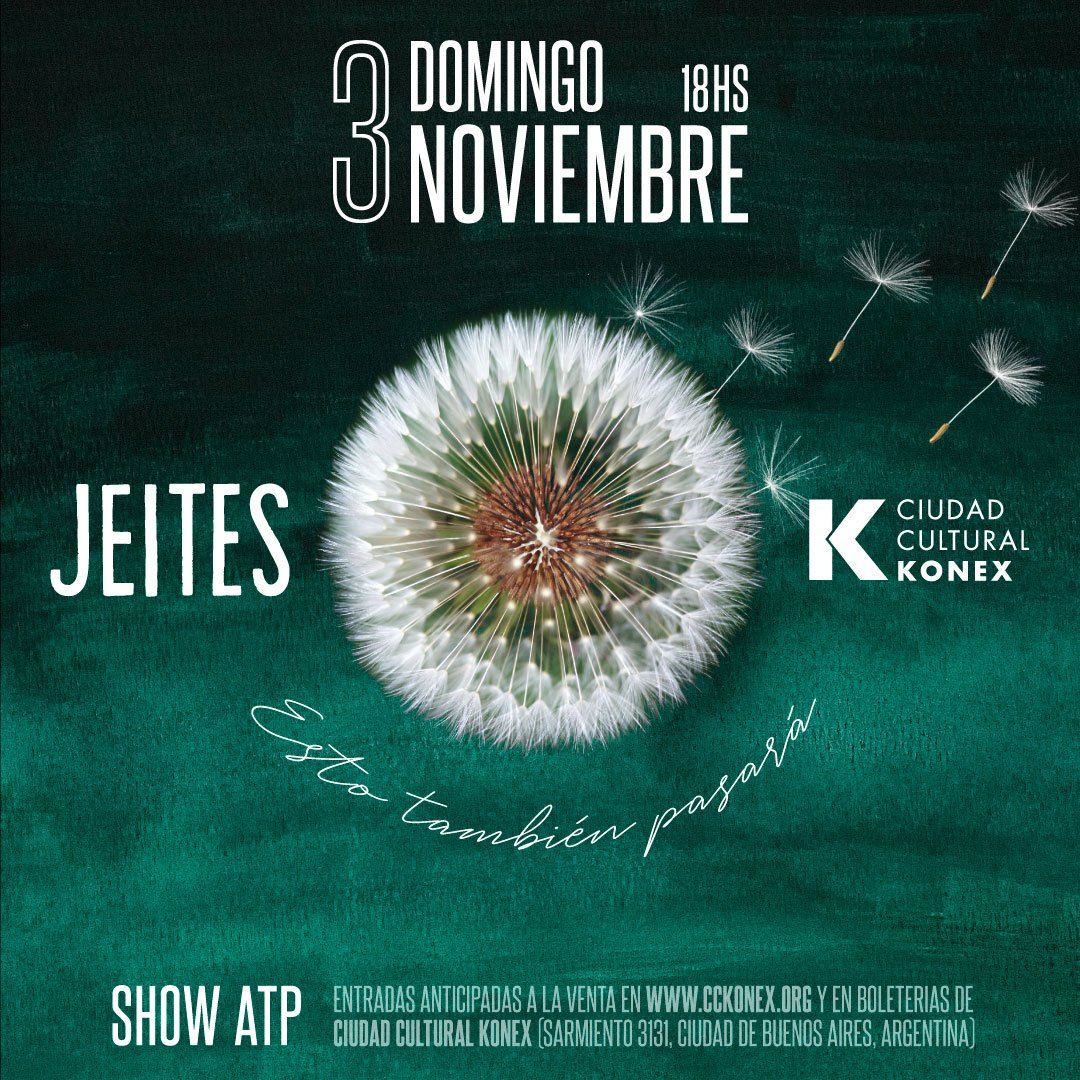 🌼 El domingo 3 de noviembre toca <a href="/Jeites/">Jeites</a> en nuestro Patio. Es ATP para que vengas con lxs chicxs 🌼

cckonex.org/espectaculo/je…