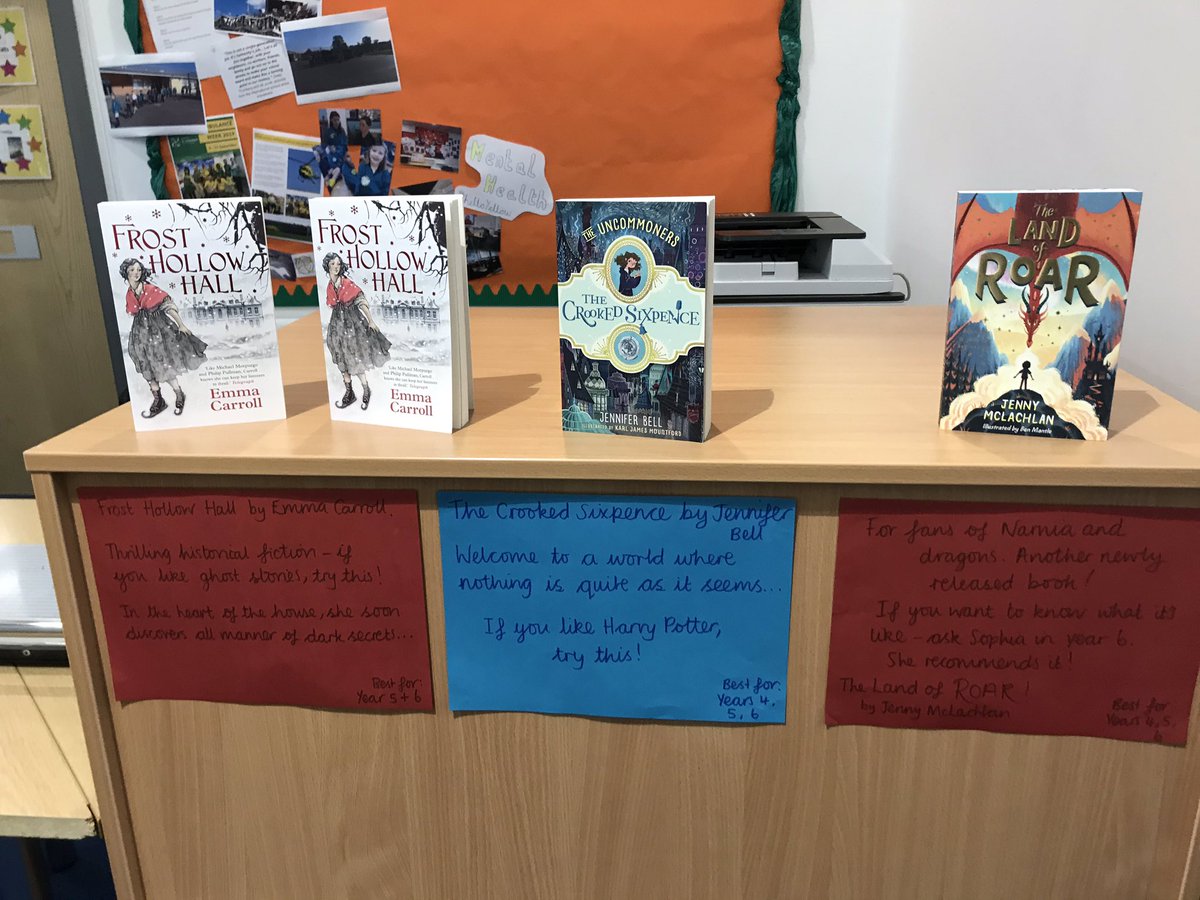 lrebeccacun's tweet photo. I had an enjoyable start to the day leaving these new books (and more!) around the school for reading this morning! I’m sure that they will soon disappear. @emmac2603 @padraig_kenny @AdamBaron5 @JennyMcLachlan1 @catwrote @CastleMeadSch https://t.co/j2n7CRxuyU