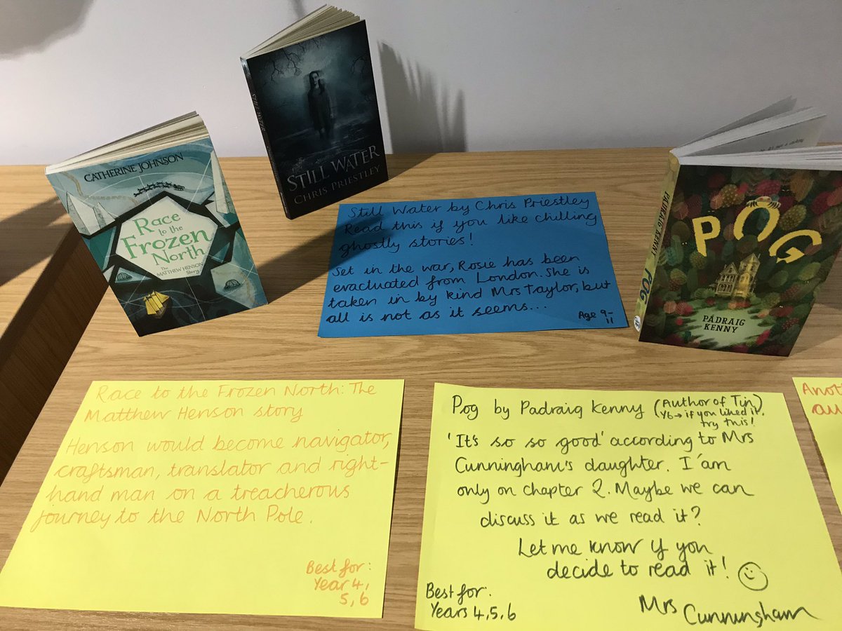 lrebeccacun's tweet photo. I had an enjoyable start to the day leaving these new books (and more!) around the school for reading this morning! I’m sure that they will soon disappear. @emmac2603 @padraig_kenny @AdamBaron5 @JennyMcLachlan1 @catwrote @CastleMeadSch https://t.co/j2n7CRxuyU
