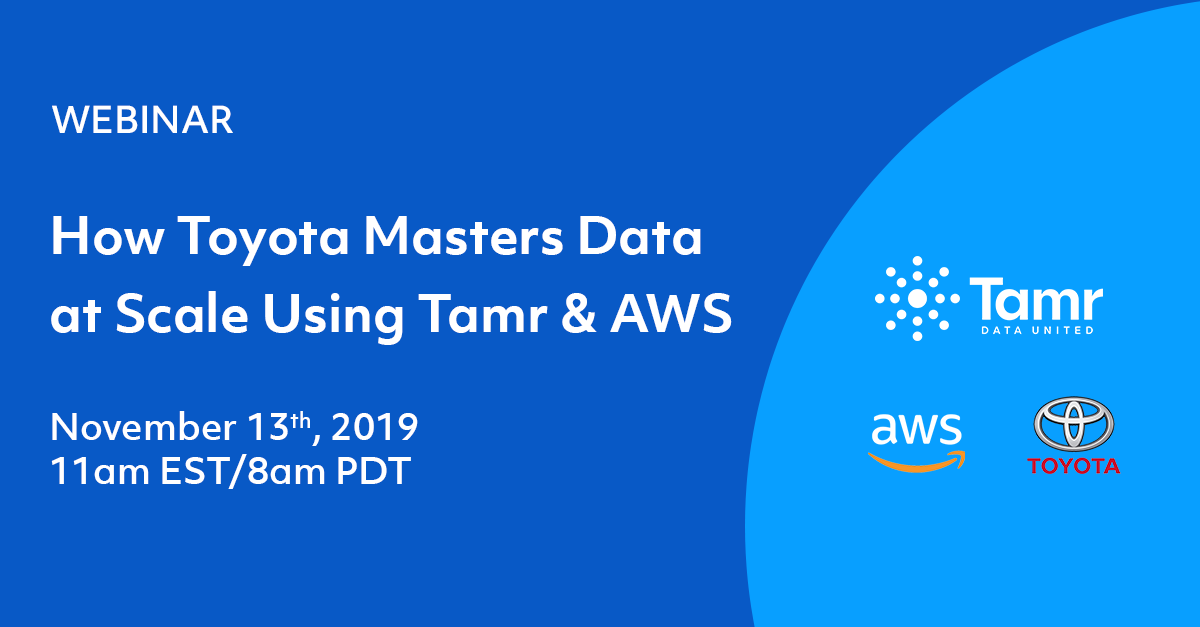 Tamr_Inc's tweet image. Join us for this webinar to learn how Toyota creates and maintains a unified view of their customers to deliver a consistent brand experience at all touch points. ed.gr/bxm6k

#bigdata #datascience #datawebinar @matt_holzapfel @skrinak