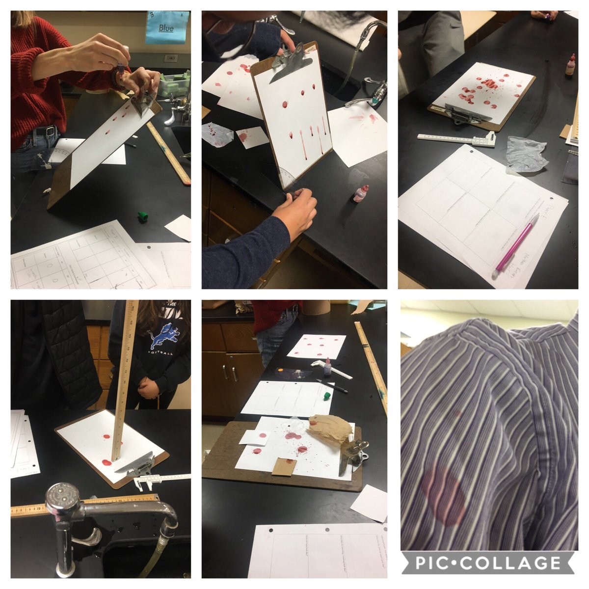 mrkoskinen's tweet image. Testing properties of “blood” in different ways at a crime scene. Sometimes as a teacher you need to go all out and get blood on your clothes. @troy_athens #takeforensicscience #blood #onetroypl