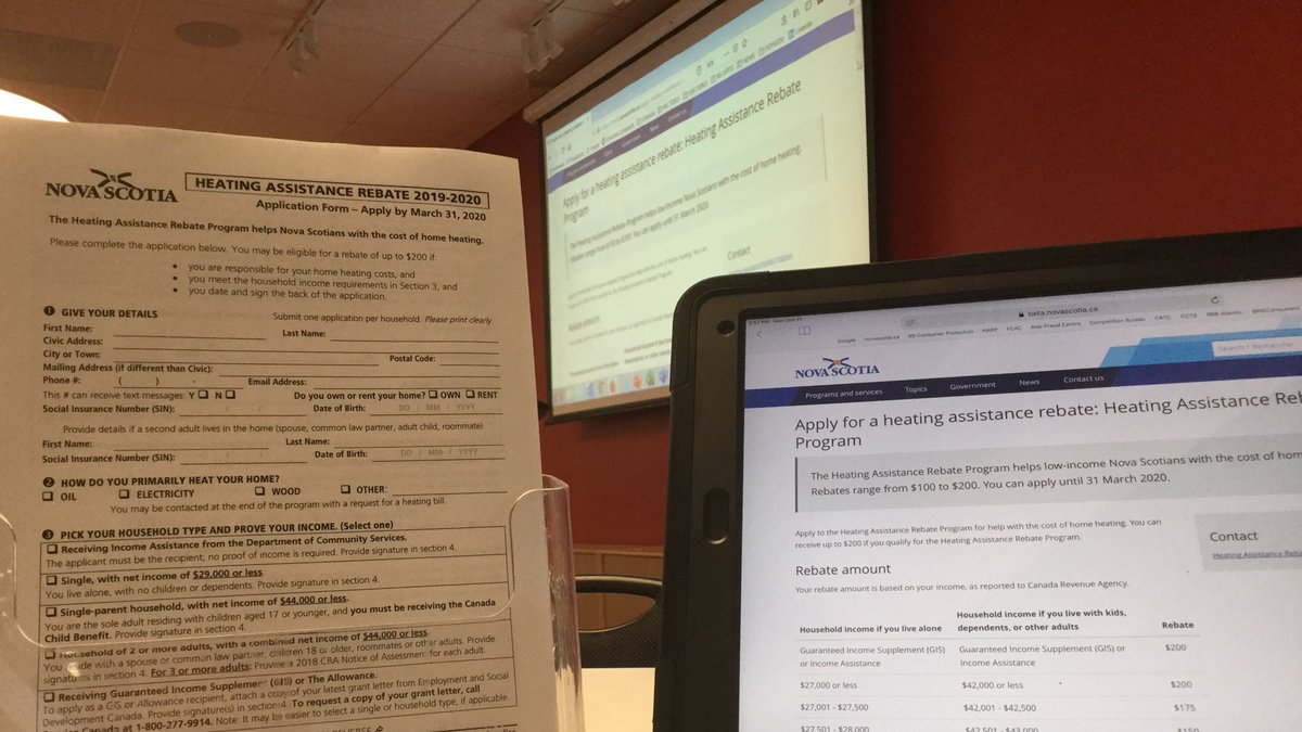 NSConsumers's tweet photo. This year’s Heating Assistance Rebate Program is now open! @NSConsumers is at the #Halifax Central Library until 4 pm to help you apply online @hfxpublib #HeatingNS #NovaScotia https://t.co/6zkzku2zi4