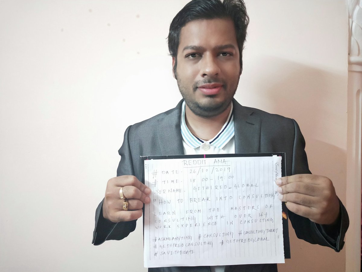 Gethired5's tweet image. AMA ALERT! #Gethired&apos;ll be hosting a @reddit_AMA session on 10/26, from 6-7 PM IST. Ask us Anything about #consulting #consultingtools #consultingjobs #careerinconsulting &amp;amp; our Consultants got answers to all your Qs. Find us at bit.ly/31uetbe #AskGethiredGlobal