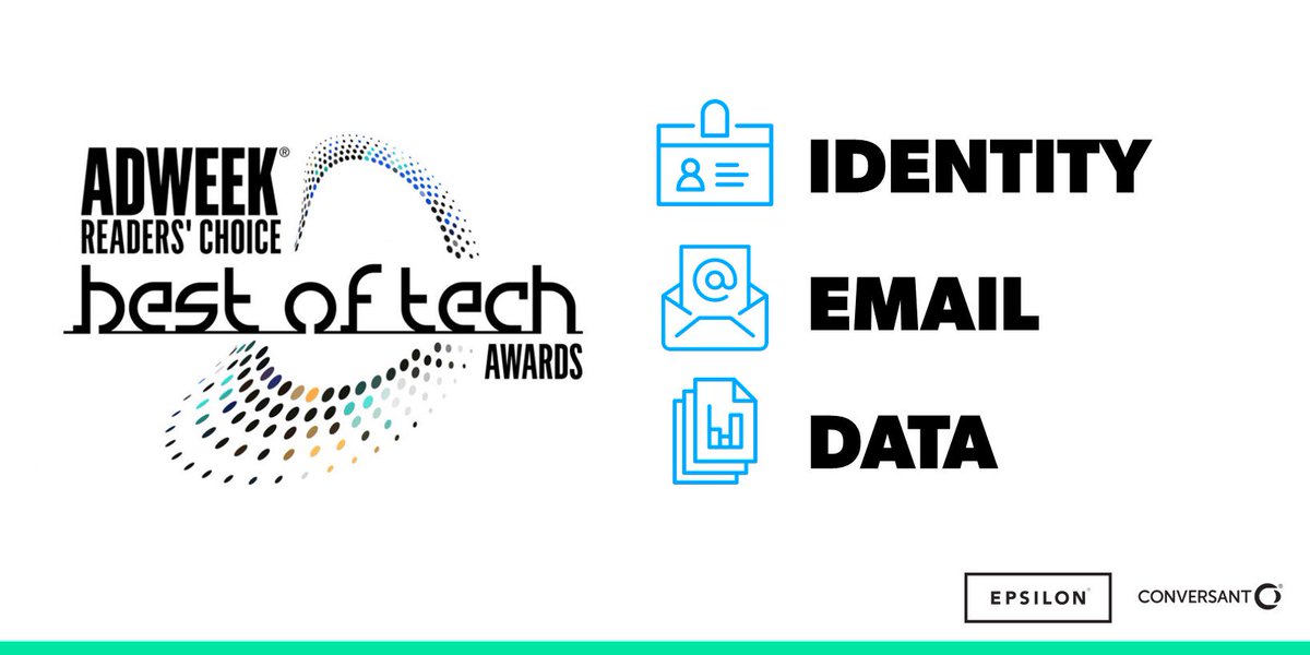 EpsilonMktg's tweet image. Voted #BestOfTech in the @Adweek Reader&apos;s Choice awards for identity, email, and data! bit.ly/2VXJGT2