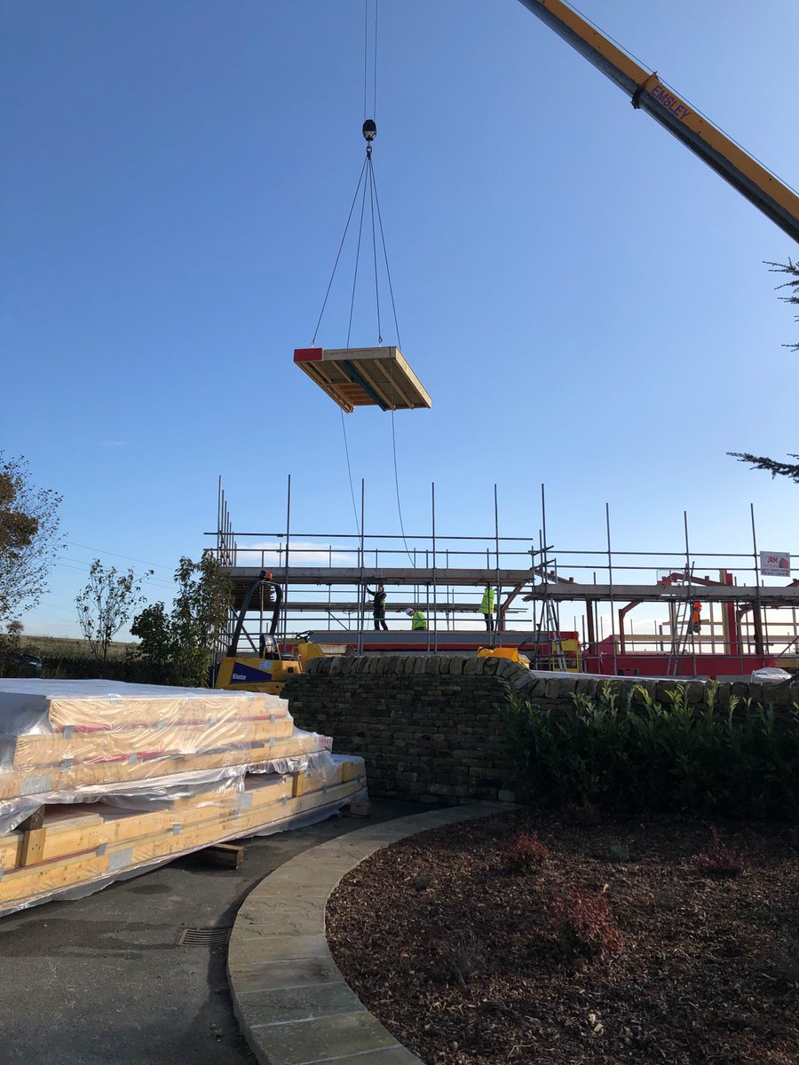 <a href="/Buildakit/">Buildakit</a> supplying one of it's #offsitemanufacturing kits to this 4 bedroom eco home in #eldwick #northyorkshire. Highly #insulated floor panels being craned into position.