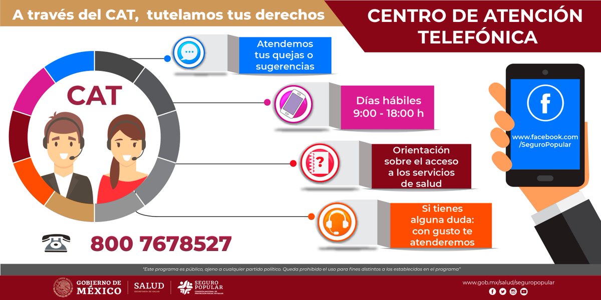 Seguro_Popular's tweet photo. Recuerda que contamos con un Centro de Atención Telefónica (CAT) ☎️ donde te brindamos información sobre:

📍 Cobertura
📍 Ubicación de Módulos de Afiliación y Orientación
📍 Vigencia de póliza y trámites

!Llámanos! 📞 o visita nuestra página web 📱💻 https://t.co/3eQpNAsepx https://t.co/WtBNLdHXmQ