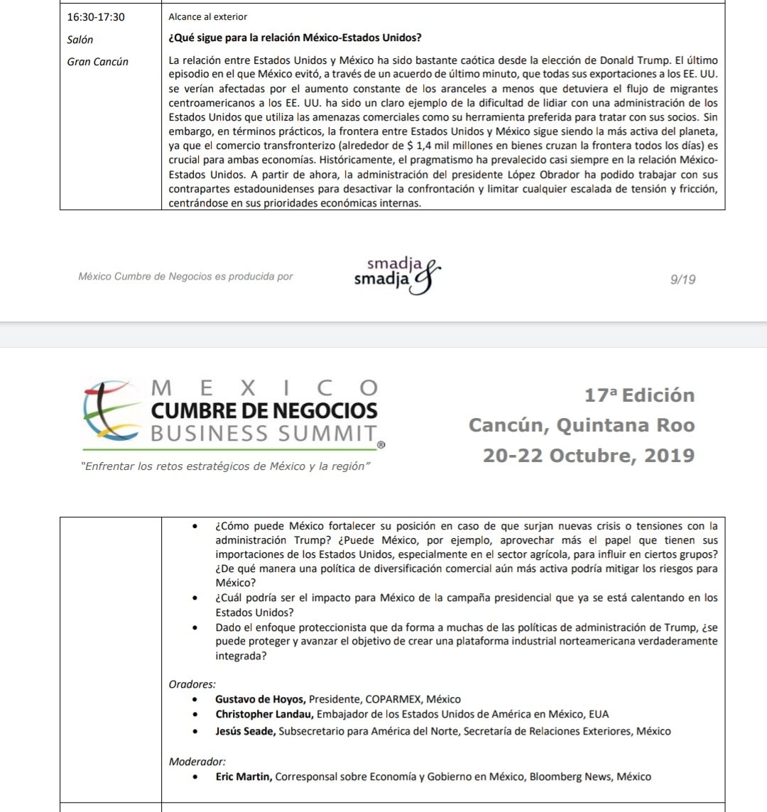 EMPosts's tweet photo. At 4:30pm CT I'll moderate a discussion between U.S. Ambassador Christopher Landau, Mexican undersecretary of Foreign Affairs Jesus Seade and Coparmex President Gustavo de Hoyos on the 🇺🇸 🇲🇽 
 relationship.

@USAmbMex @JesusSeade @gdehoyoswalther @cumbrenegocios #CumbredeNegocios https://t.co/zVn8ptaeCO