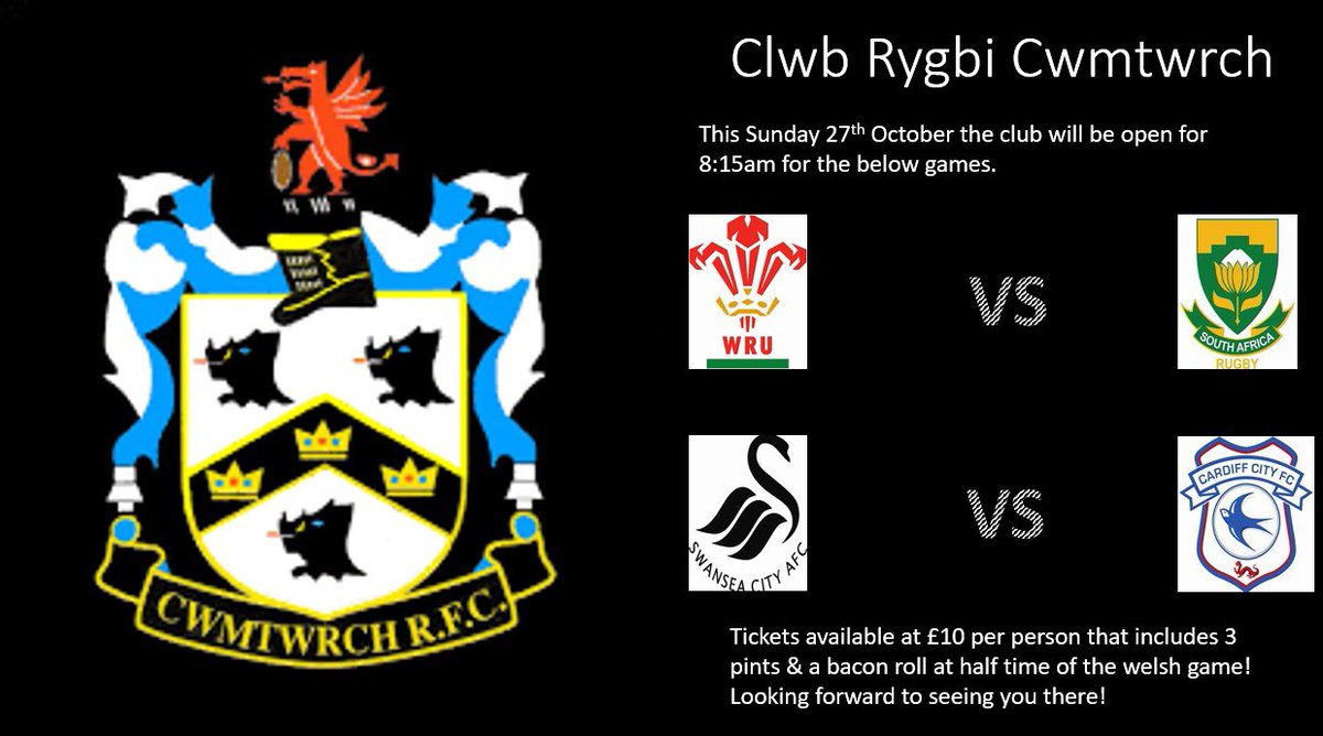 This Sunday the club will be open early for the wales game! If anyone wants tickets please speak to Bertie Roberts, if we hit 2k followes, one new follower will be randomly selected for a free ticket, please retweet &amp; good luck ⚫️⚪️<a href="/Deadballline1/">Jo Rogers</a> <a href="/AllWalesSport/">All Wales Sport</a>