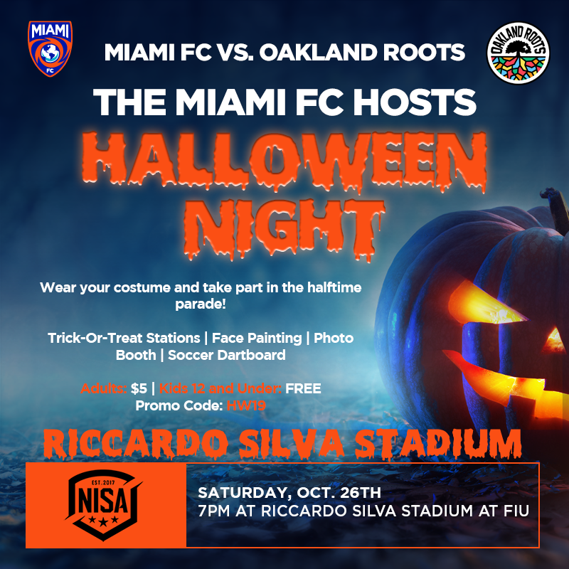 TheMiamiFC's tweet photo. IT'S THIS WEEKEND!!!
This Saturday we make our triumphant return to Riccardo Silva Stadium as we host a π and β½ experience against @oaklandrootssc!
Get your ποΈ now: https://t.co/NuUpRvHkHF
#ReturnToRSS #MFCHalloween #WeAreMiami #TheMiamiFC #MiamiSoccer #ProSoccerInMiami https://t.co/KGKvV617R1
