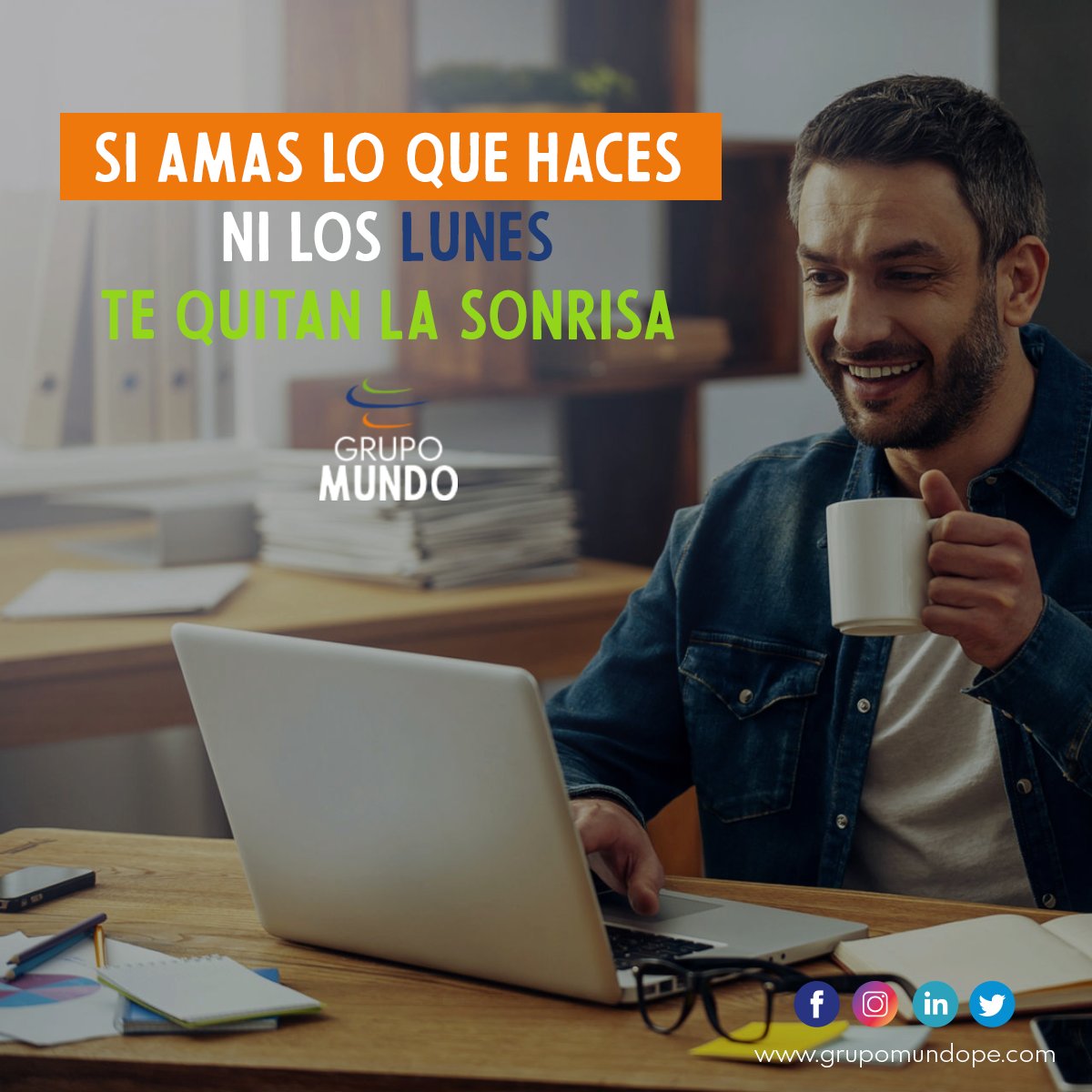 GrupoMundoPeru's tweet photo. Si amas lo que haces, ni los lunes te quitan la sonrisa 😊

https://t.co/vRZaegJg3f

#BuenLunes #BuenaSemana #Lunes #Sonrisa #YoSoyGrupoMundo #GrupoMundo https://t.co/XsXf7IQJC6