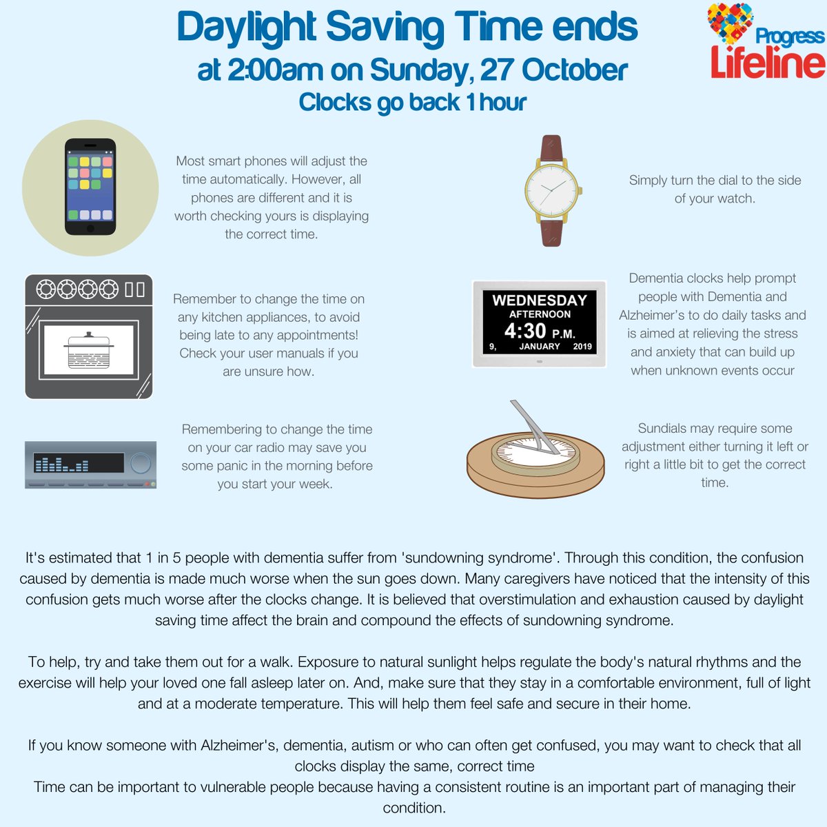 PLifeline's tweet photo. Reminder: The clocks went back this morning! Daylight saving time has ended for this year. Here's some information about the origins of the change 👉 https://t.co/v3kbZxtiE8 #daylightsavings #clocksfallback #clocksgoback #DaylightSaving #daylightsavingtimeends https://t.co/DDqsAHkP1B