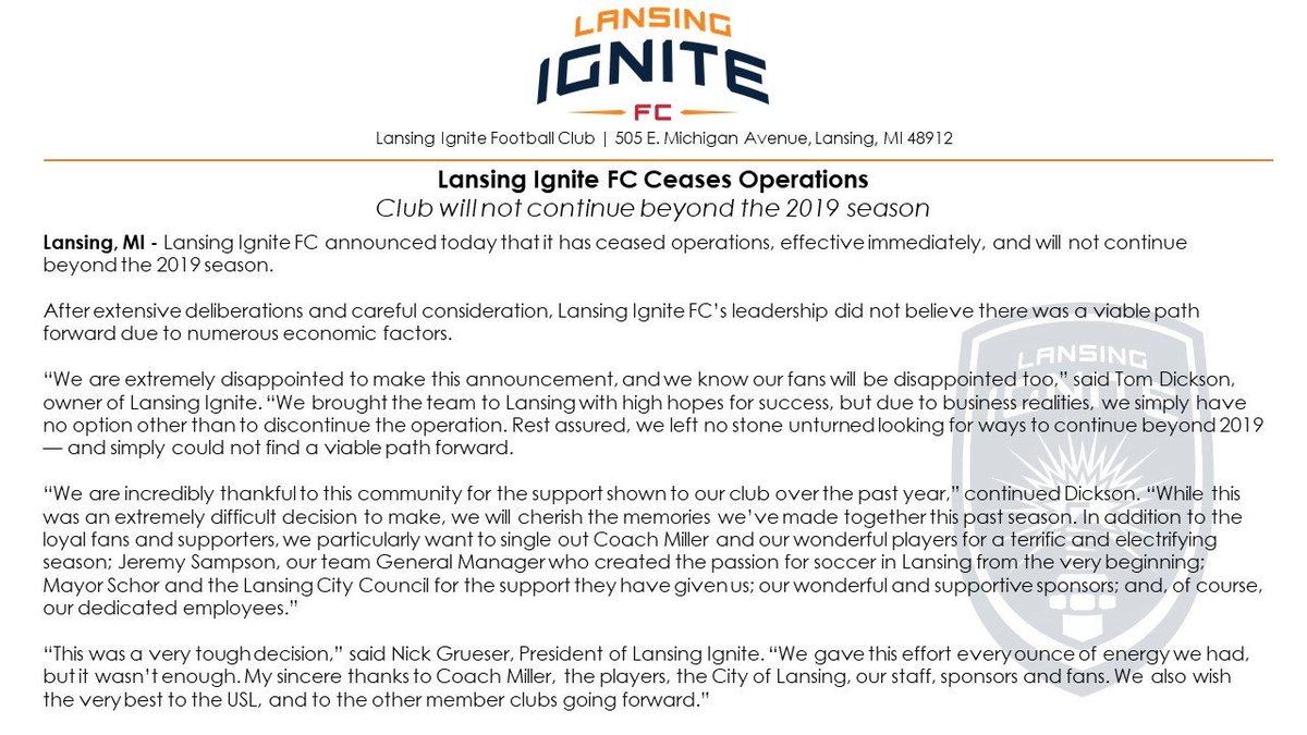 lansingignite's tweet image. Official club statement: