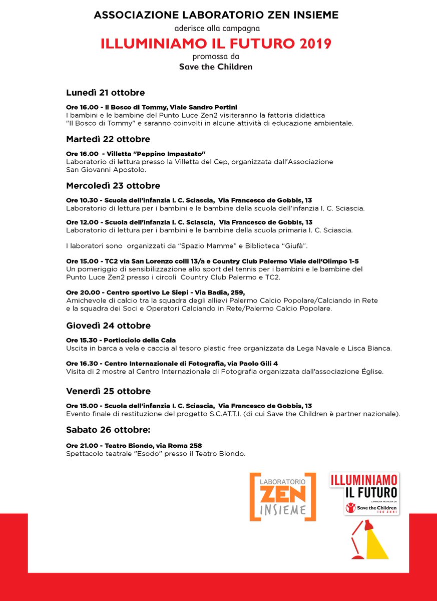 zeninsieme's tweet photo. L’associazione Laboratorio @zeninsieme  aderisce alla campagna Illuminiamo il Futuro promossa da
@SaveChildrenIT , realizzando una serie di iniziative durante la settimana di mobilitazione #ItaliavietatAiminori https://t.co/vaOj0YO3J1