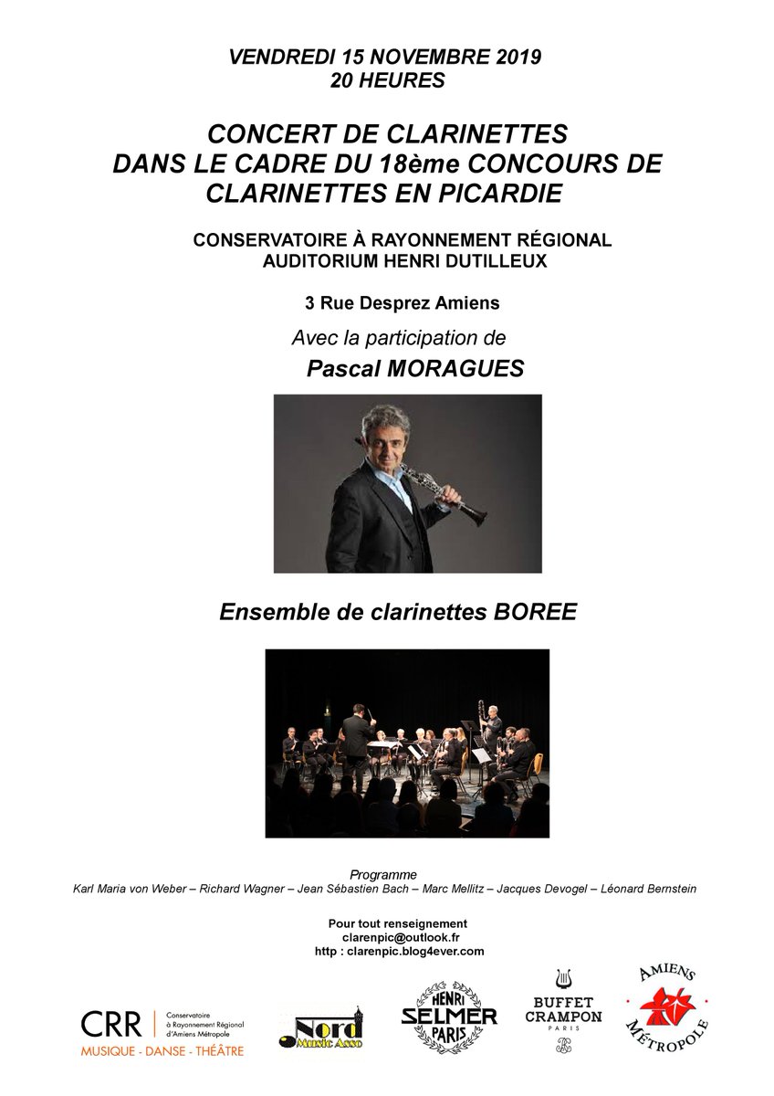 prochain Concert de l'Ensemble avec la participation de Pascal Moraguès
