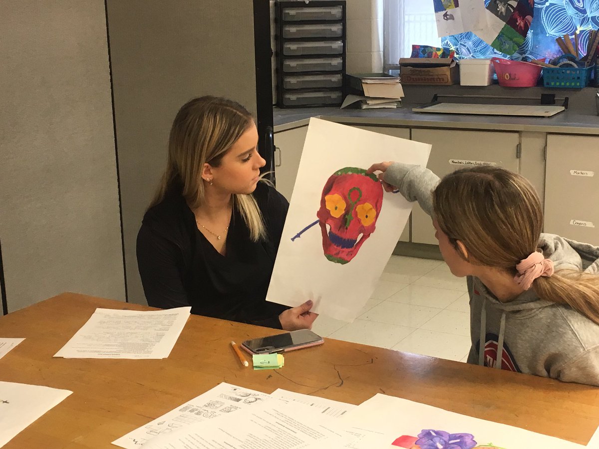 HBolensArtClass's tweet photo. Students critiqued their peers Day of the Dead Skulls in Drawing today. They used art vocabulary to also self-reflect on their process & the end product. #myLSPS #LSHSART #ATeachersImpact #modelingworkshopcontinues https://t.co/9Gi5AQ3ztp