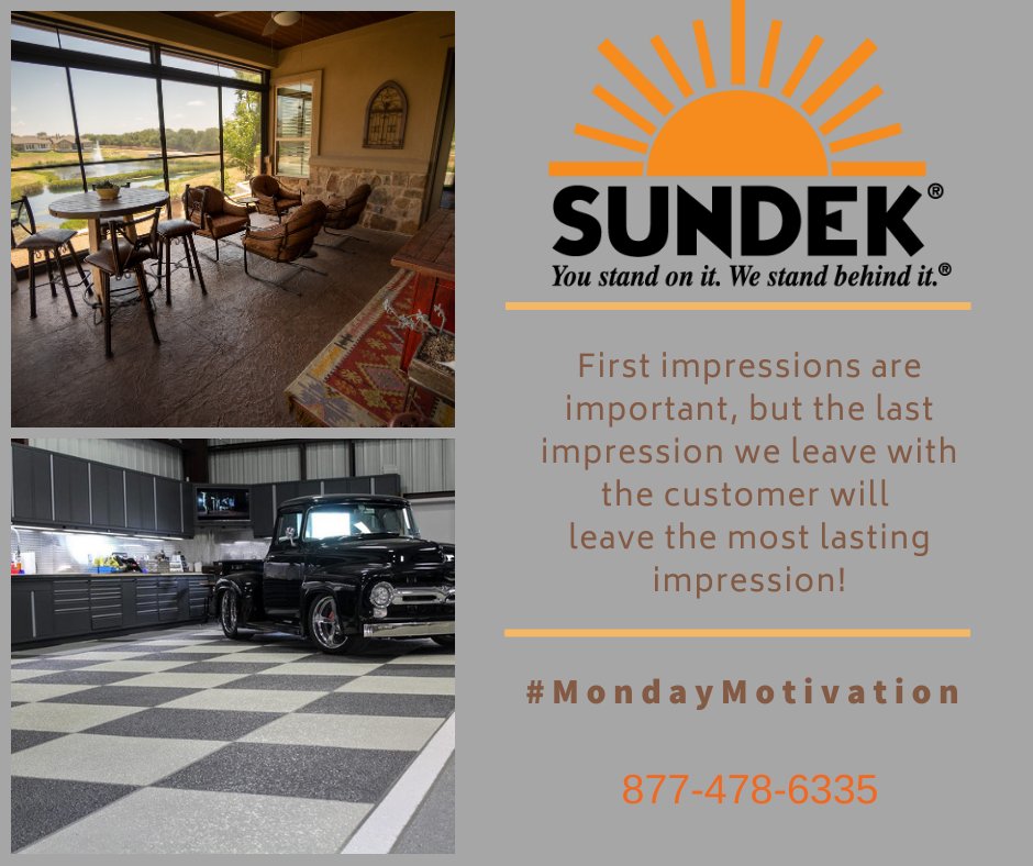 SundekAustin's tweet photo. First impressions are important, but the last impression we leave with the customer will leave the most lasting impression!

#mondaymotivation #sundekaustintx #austinconstruction #localbusiness #concretecoatings #austinbusiness #garagefloors #sundeknation  #decorativeconcrete https://t.co/CBSER9zdfI