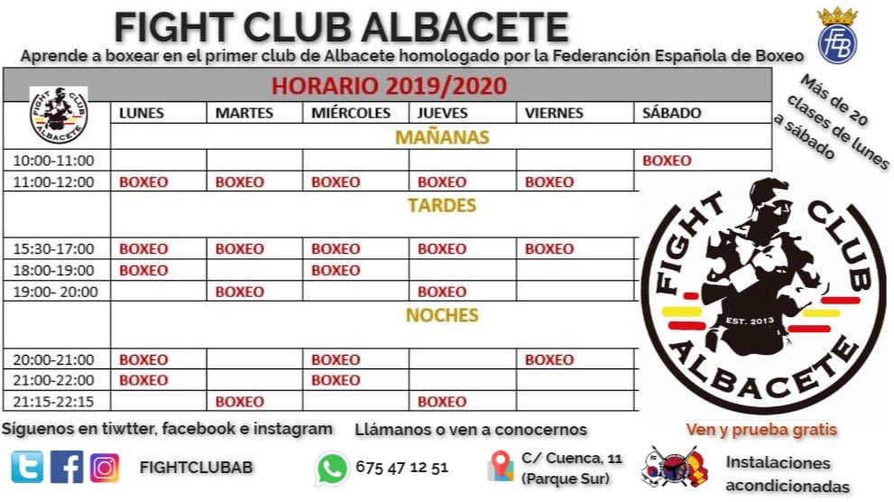 FightClubAB's tweet photo. Horario 2019 en Gimnasio Arenas  #boxeo #Albacete #Deporte https://t.co/whU1x4Qs2l