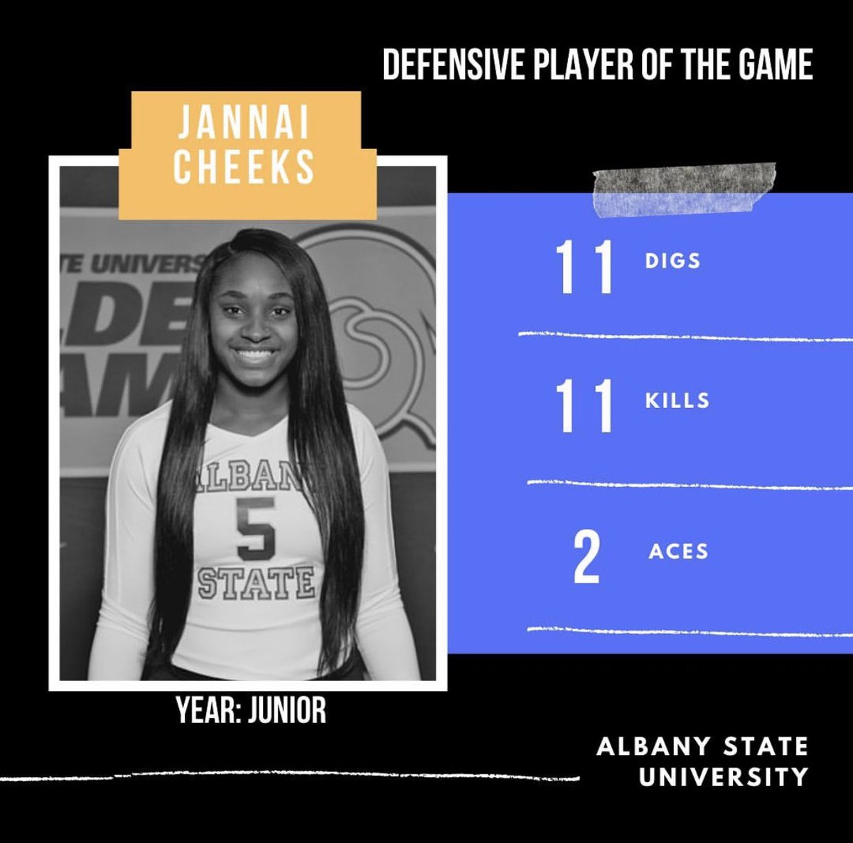 AlbanyStateVolleyball (@albanystatevb) on Twitter photo Congratulations to Jannai Cheeks for making Defensive Player in yesterday’s game against <a href="/benedict_tigers/">BC Tigers Athletics</a> ! Congratulations to Jannai Cheeks for making Defensive Player in yesterday’s game against <a href="/benedict_tigers/">BC Tigers Athletics</a> !