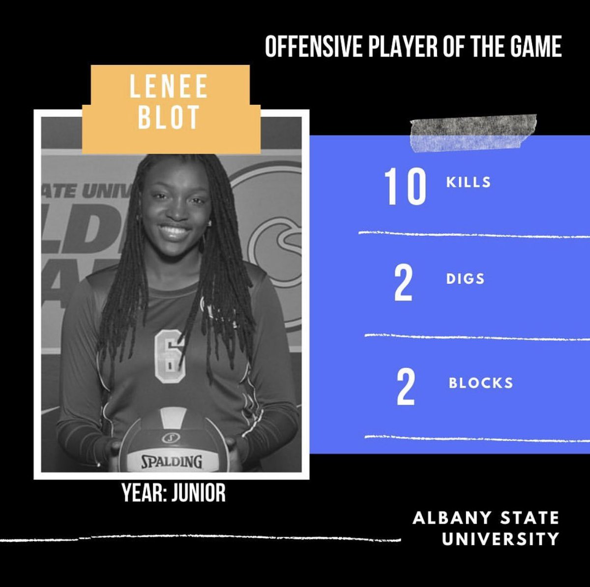 AlbanyStateVolleyball (@albanystatevb) on Twitter photo Congratulations to Lenee Blot for making Offensive Player in yesterday’s game again <a href="/benedict_tigers/">BC Tigers Athletics</a> !! Congratulations to Lenee Blot for making Offensive Player in yesterday’s game again <a href="/benedict_tigers/">BC Tigers Athletics</a> !!