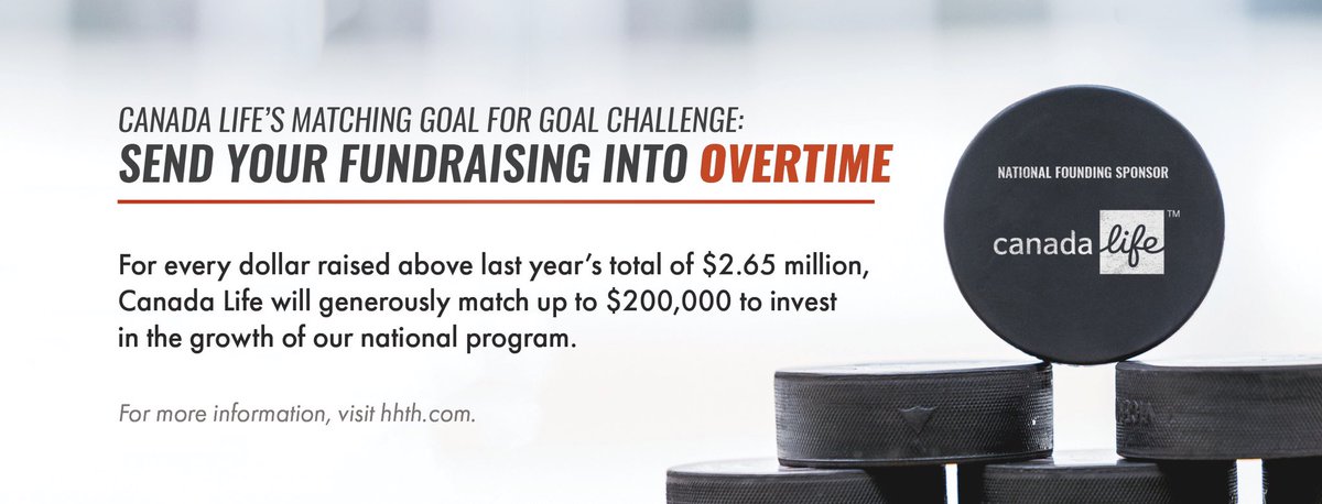 HockeyHelps's tweet photo. Ready, set, FUNDRAISE!
National Founding Sponsor @canadalifeco is challenging YOU to send your fundraising into overtime ๐
For every dollar raised above last yearโs total, Canada Life will match up to $200,000 as part of the HHTH #GoalforGoal challenge ๐
#MyCanadaLife https://t.co/miIDaAAzdH