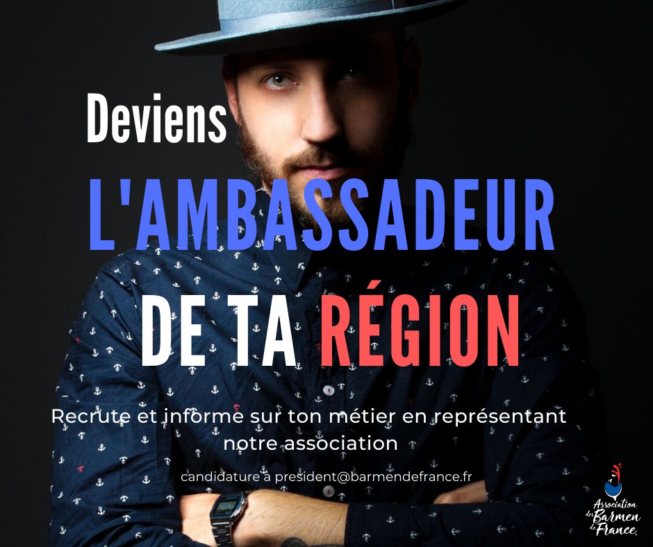 AssoBarmenFr's tweet photo. #ABF #Community #THREAD | #ProgrammeAmbassadeur
Viens défendre et représenter le métier de barman dans ta région ! Tu es #barmaid ou un #barman expérimenté(e) et reconnu(e) dans ta région ? Alors nous avons besoin de toi 👊! Envoie ta candidature à : president@barmendefrance.fr https://t.co/gDAxg1iJdT
