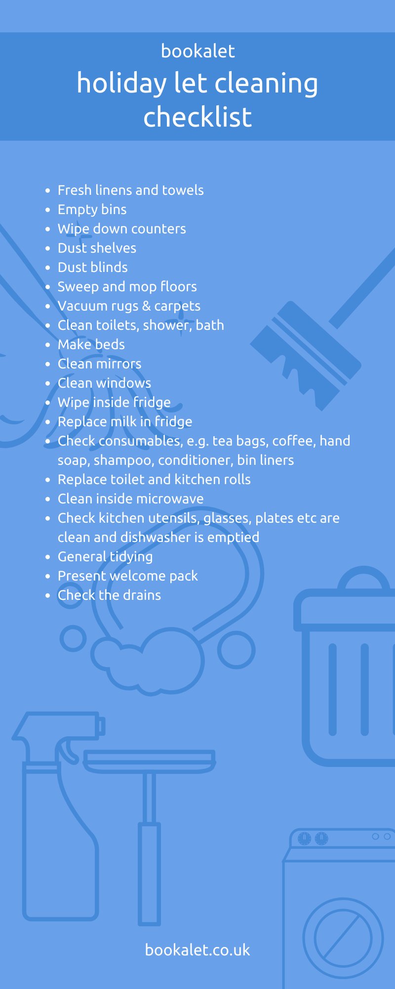 Bookalet on Twitter: "Here is a useful cleaning checklist for holiday let  hosts! #vacationrentals #airbnbhost https://t.co/FKyca8qim0" / Twitter