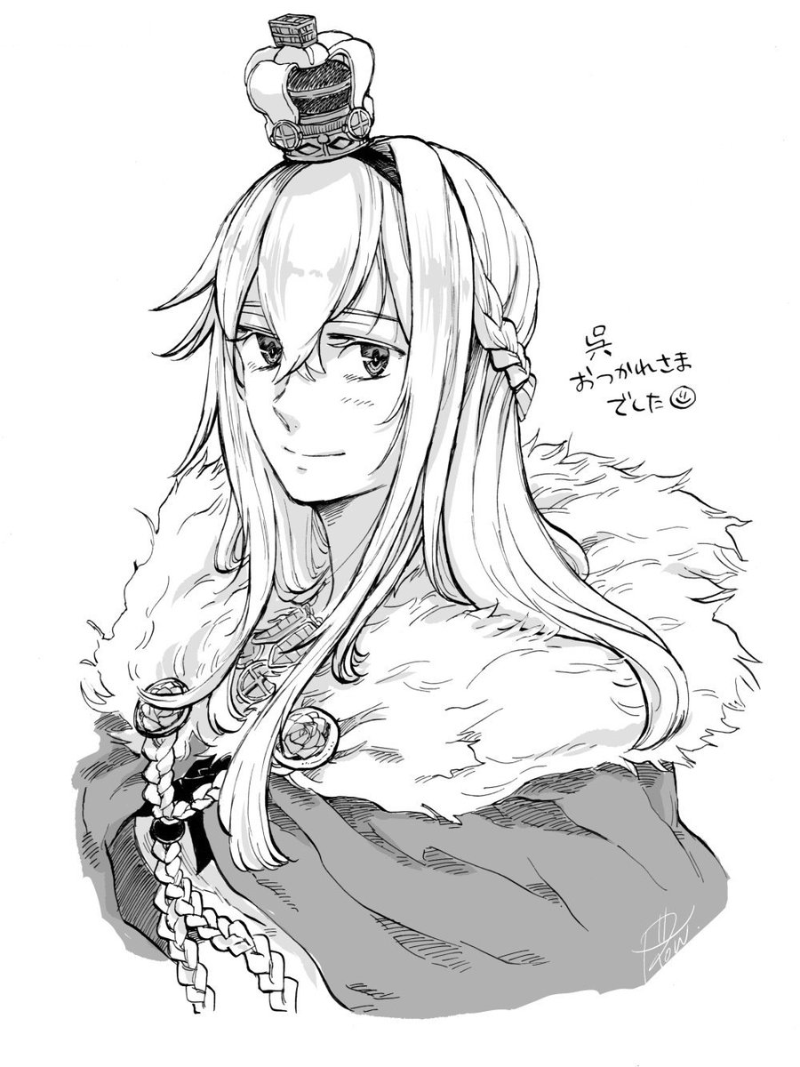 warspite (kancolle) 1girl monochrome greyscale crown solo mini crown braid  illustration images