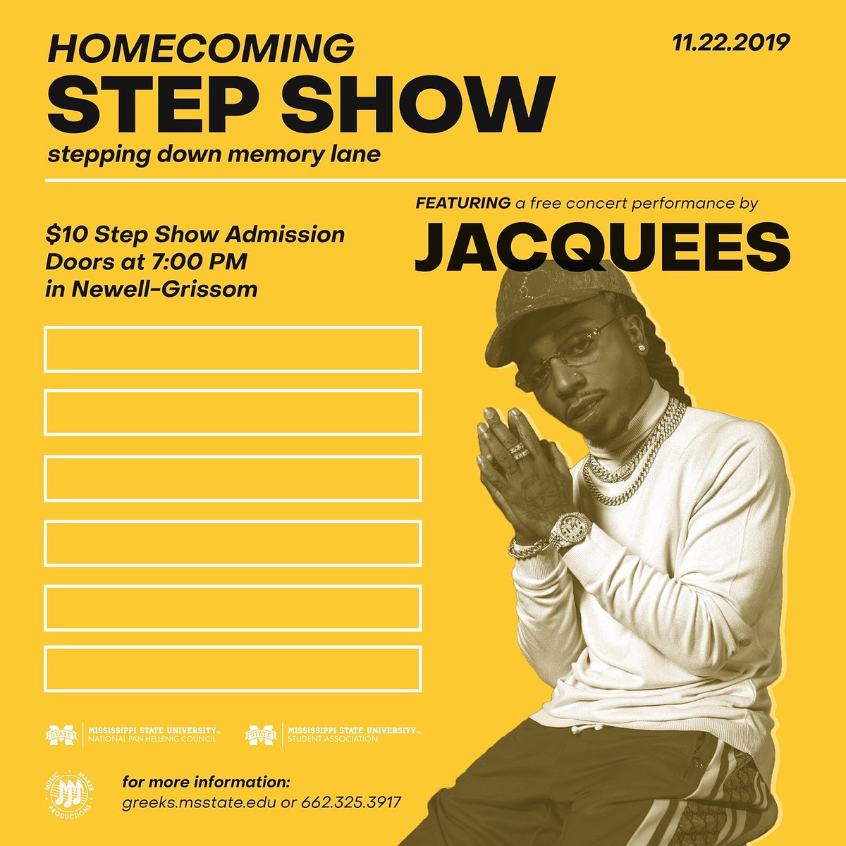 NPHC_MSSTATE's tweet image. Step Show Tickets are now on Sale at msstate.universitytickets.com/w/event.aspx?i… or in the Greek Life Office!