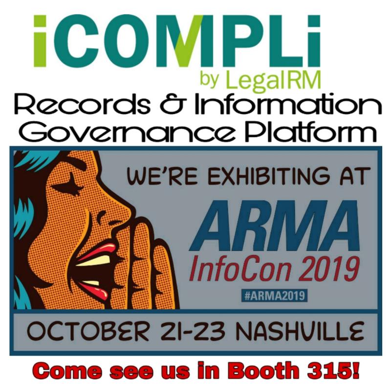 legal_rm's tweet photo. 1st day at @ARMA_INT conference in Nashville. Explore our #recordsmanagement software by attending to one of our demos. More info ➡️ booth 315 #ARMA2019 #compliance #icompli✅ #doyou? https://t.co/C0n0xmPYCA