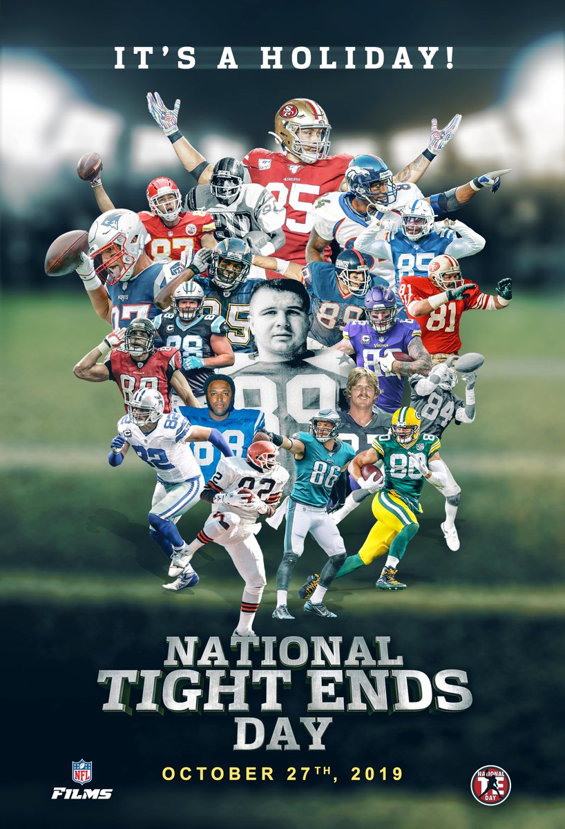 NFLFilms's tweet photo. #NationalTightEndsDay is almost upon us 🥳 🥳

RT for a chance to win this poster!!! 🙌 https://t.co/lBQ0s4CfPl