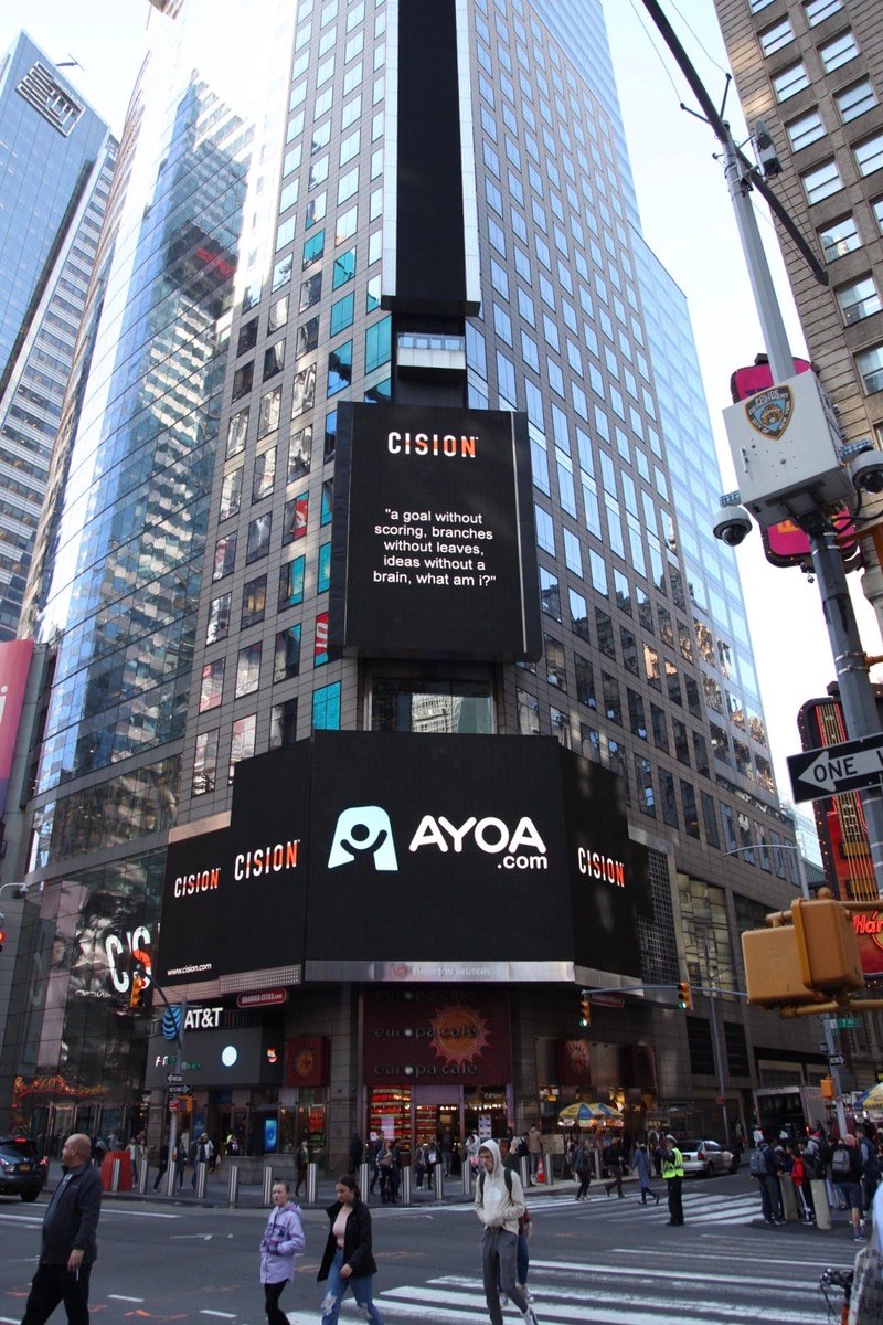 AYOA_Official's tweet photo. Well, the riddle is out the bag folks…
A goal without scoring, branches without leaves & ideas without a brain...what could that mean? Drop your guesses below! 🏙 #TimesSquareRiddle https://t.co/hpeSGOHENA