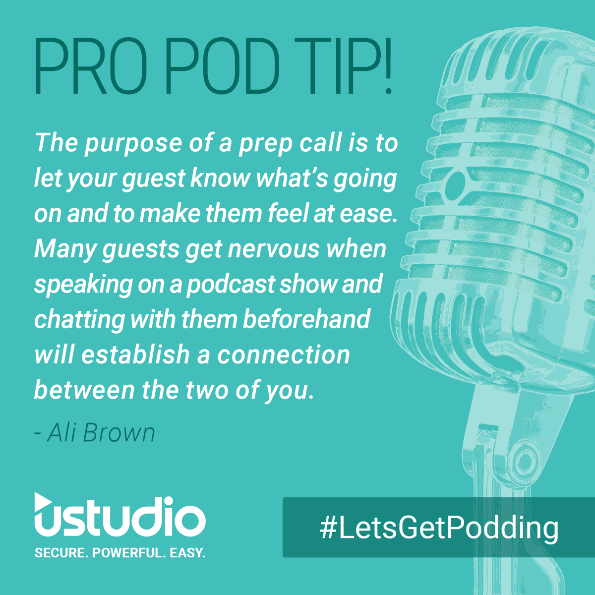 ustudio's tweet photo. Are you hosting a new episode this week for your #privatepodcast? Conducting a short prep call with any #podcastguests beforehand will help ensure the interview goes smoothly! #LetsGetPodding #MondayMotivation @AliBrown https://t.co/ciF2kFsKzK