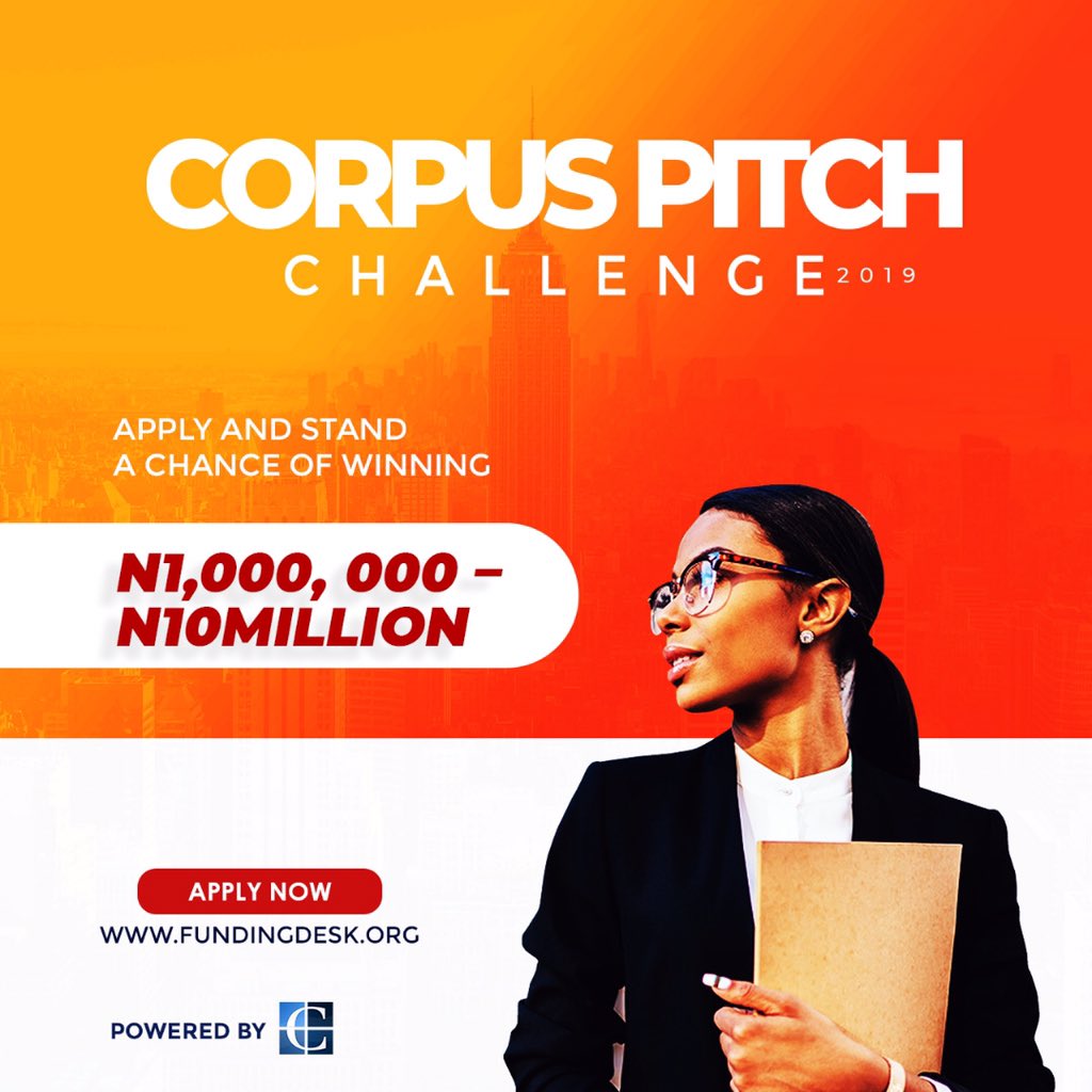 _GewAbuja's tweet photo. Is your business/startup grant-worthy? Stand a chance to bag equity free funding worth N1,000,000 - N10million.

In celebration of @_gewAbuja 2019 @Corpusbds is looking for African start-ups and Enterprises that engage use of technology to solve problems across sectors.
#gew2019 https://t.co/3DM6Zi6Gu7