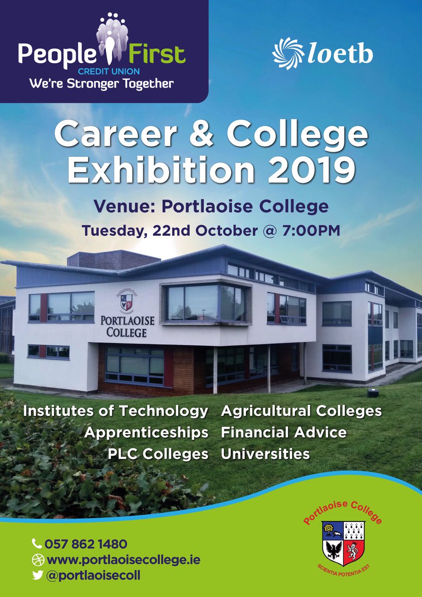 PortlaoiseColl's tweet photo. Come to our career and college exhibition 2019 https://t.co/n2MO1KGARK