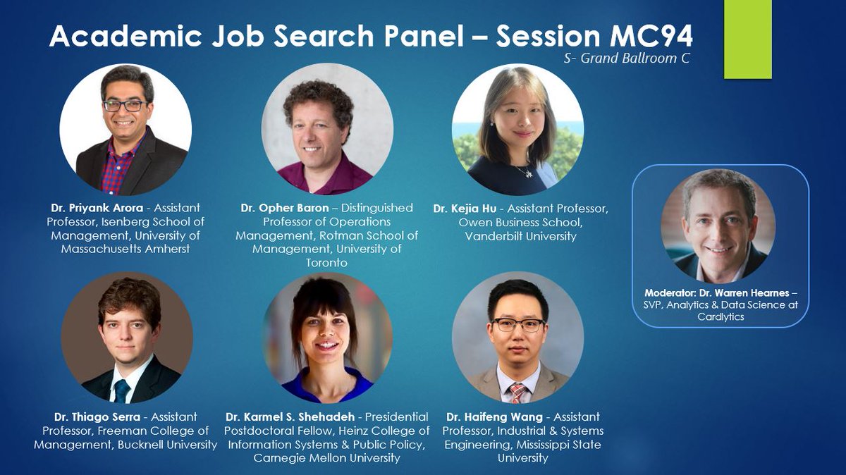 scianalytics's tweet image. Thinking about an #academic role? Come get advice from - and ask questions of - our distinguished Academic Job Search Panel at 1:30pm today #informs2019 #careercenter