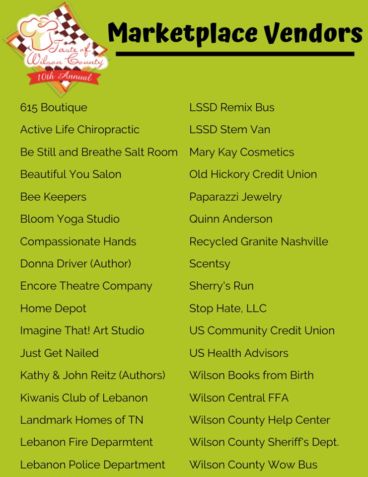 Have you purchased your tickets to <a href="/LebChamber/">Lebanon Wilson County Chamber of Commerce</a>'s Taste of Wilson County yet?? Only 3 more days until the main event! Here is a full vendor line-up and the link to purchase your ticket! ow.ly/lAVR50wQhdO