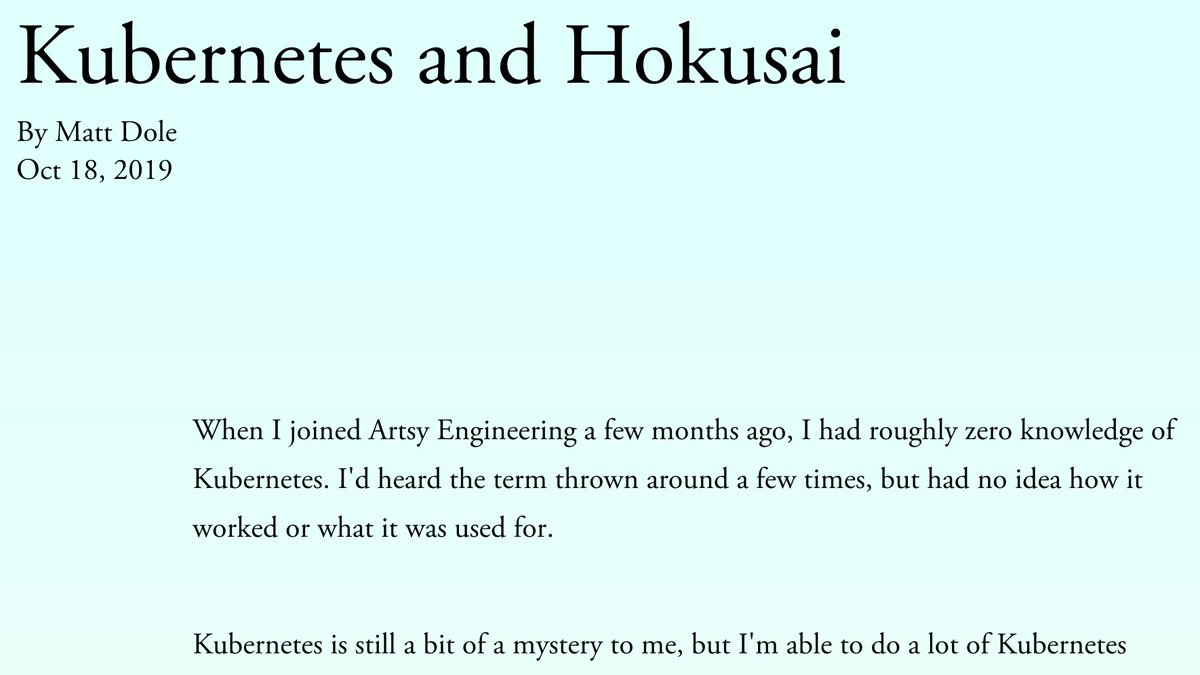 Screenshot of the title and first 1.5 paragraphs of the linked blog post about Kubernetes and Hokusai
