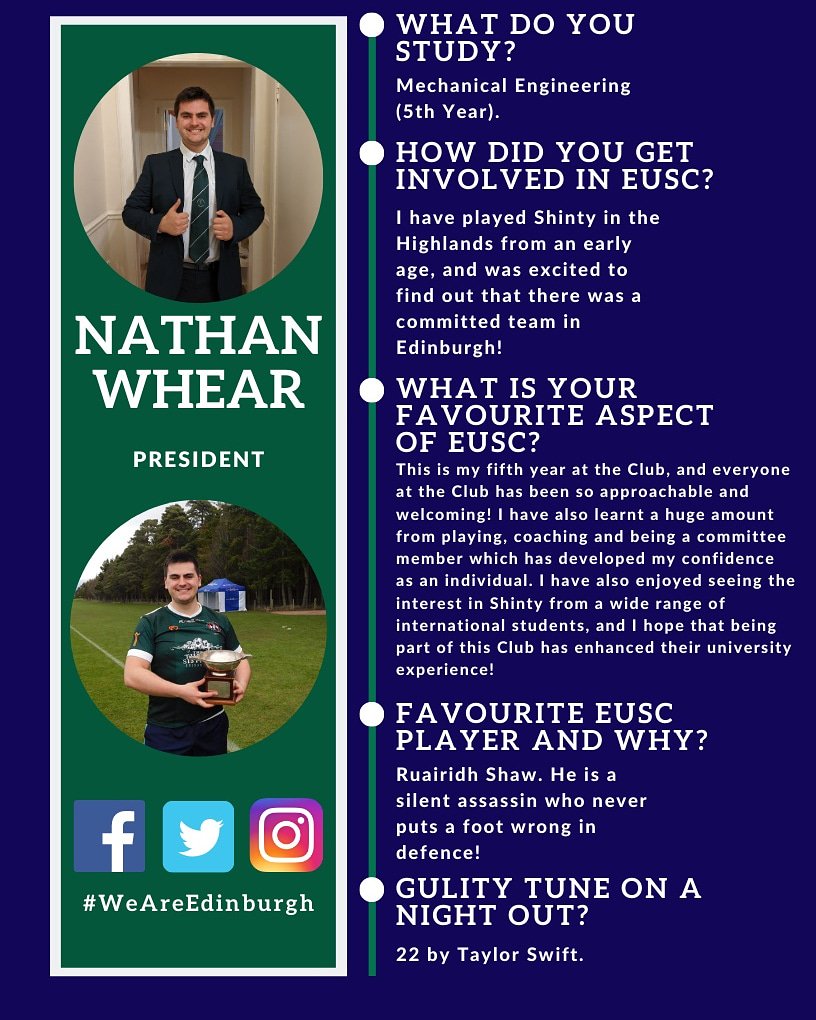 EUShinty's tweet photo. 🌟🌟🌟 Today's Player Profile comes courtesy of Edinburgh University Shinty Club's President for 2019/20, Nathan Whear! 🌟🌟🌟

An experienced Shinty player, Nathan has been an ever-present and colourful figure at the Club for the past 5 years! https://t.co/HRqx063nHB